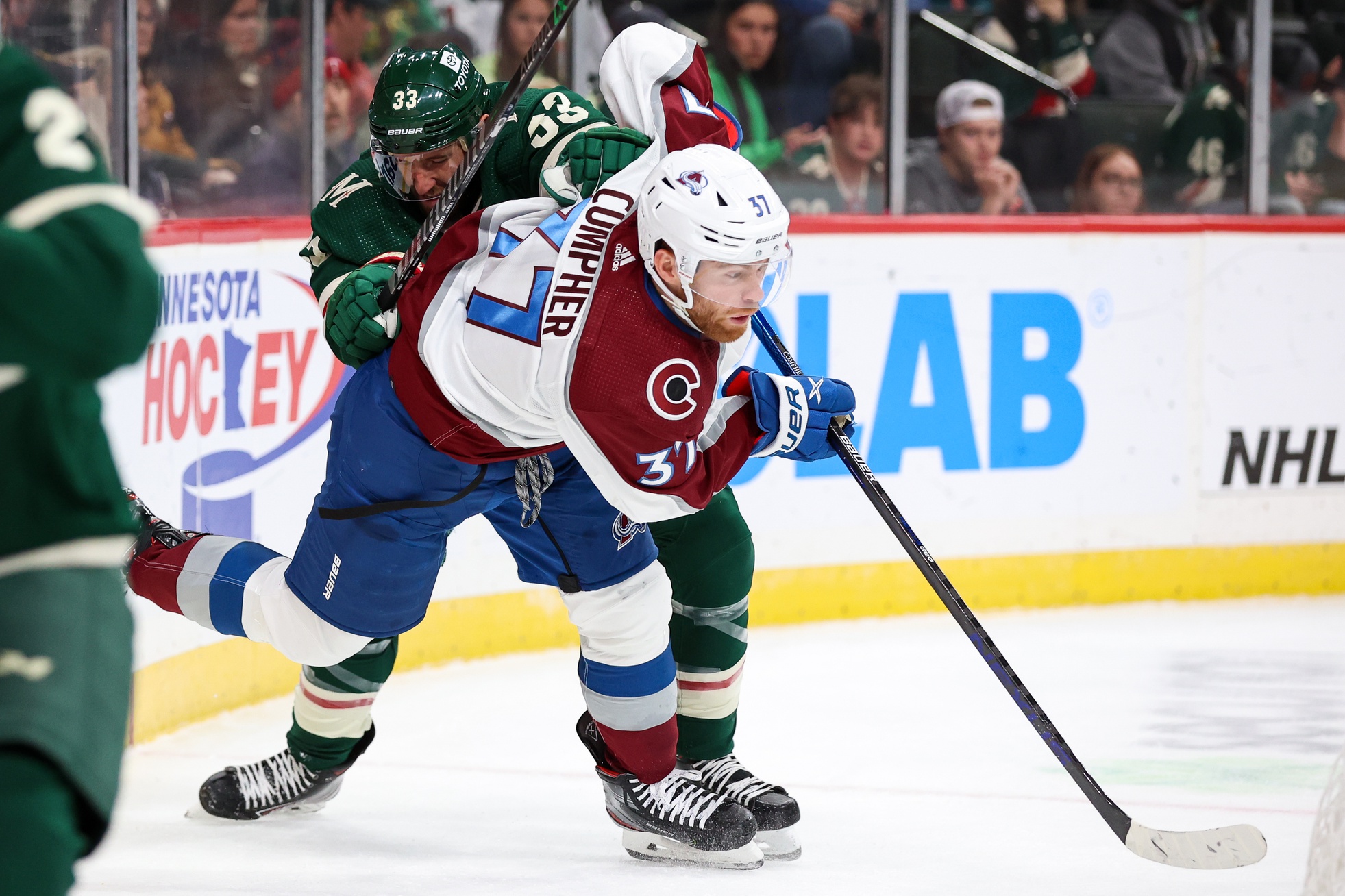 Matt Dumba of the Minnesota Wild warms up wearing a Pride Night